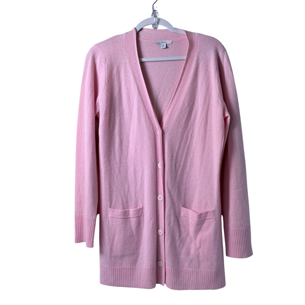 Isaac Mizrahi Live Boyfriend Cardigan Size M Pink 100% Cashmere V-Neck A267701